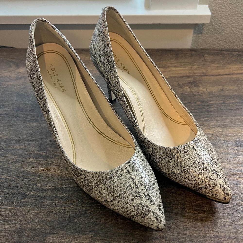 Cole Haan Grand Series Pumps 80 Women Embossed Leather Snake Print - Size 7B
